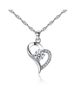 Simple Design Rhinestone Embellished Peach Heart Pendant Wholesale Fashion Women Necklace