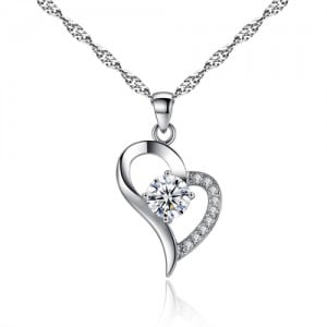 Simple Design Rhinestone Embellished Peach Heart Pendant Wholesale Fashion Women Necklace