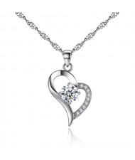 Simple Design Rhinestone Embellished Peach Heart Pendant Wholesale Fashion Women Necklace