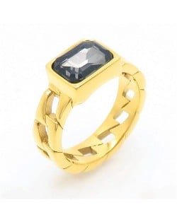 Vintage Rectangle Exaggerated Chain Design Fashion Wholesale Women Stainless Steel Ring - Gray