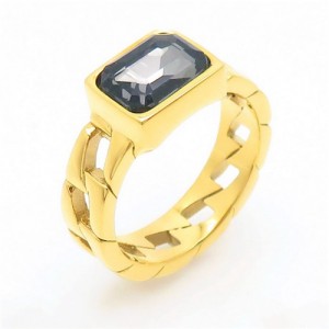 Vintage Rectangle Exaggerated Chain Design Fashion Wholesale Women Stainless Steel Ring - Gray