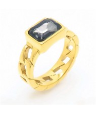 Vintage Rectangle Exaggerated Chain Design Fashion Wholesale Women Stainless Steel Ring - Gray