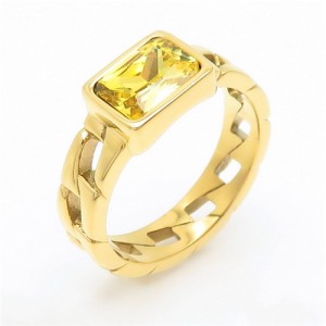 Vintage Rectangle Exaggerated Chain Design Fashion Wholesale Women Stainless Steel Ring - Yellow
