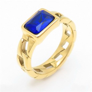 Vintage Rectangle Exaggerated Chain Design Fashion Wholesale Women Stainless Steel Ring - Royal Blue