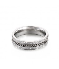 Business Style Double-row Rhinestone Chain Design Exaggerated Fashion Wholesale Women Stainless Steel Ring - Silver
