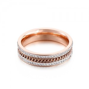 Business Style Double-row Rhinestone Chain Design Exaggerated Fashion Wholesale Women Stainless Steel Ring - Rose Gold