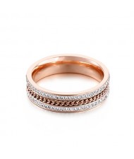Business Style Double-row Rhinestone Chain Design Exaggerated Fashion Wholesale Women Stainless Steel Ring - Rose Gold
