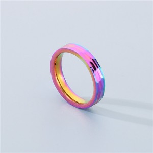 Simple Texture Design Fashion Wholesale Men and  Women Stainless Steel Ring - Colorful