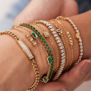 (9 Options) 1 Piece French Style Exquisite Cubic Zirconia Fashion Wholesale  Women Stainless Steel Bracelet
