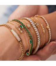 (9 Options) 1 Piece French Style Exquisite Cubic Zirconia Fashion Wholesale  Women Stainless Steel Bracelet