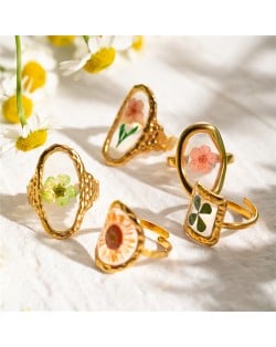(5 Options) 1 Piece Vintage Flower Unique Design Fashion Wholesale  Women Stainless Steel Ring