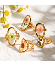 (5 Options) 1 Piece Vintage Flower Unique Design Fashion Wholesale  Women Stainless Steel Ring