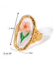 (5 Options) 1 Piece Vintage Flower Unique Design Fashion Wholesale  Women Stainless Steel Ring