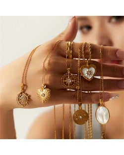 (6 Options) 1 Piece Vintage Style Sun Round Heart Pendant Fashion Wholesale Women Titanium Steel Necklace