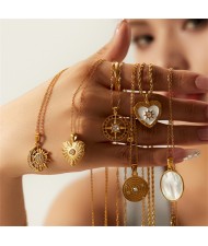 (6 Options) 1 Piece Vintage Style Sun Round Heart Pendant Fashion Wholesale Women Titanium Steel Necklace