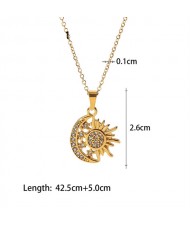 (6 Options) 1 Piece Vintage Style Sun Round Heart Pendant Fashion Wholesale Women Titanium Steel Necklace