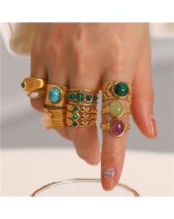 (5 Options) 1 Piece French Vintage Style Natural Stone Wholesale Women Stainless Steel Ring