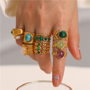 (5 Options) 1 Piece French Vintage Style Natural Stone Wholesale Women Stainless Steel Ring