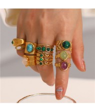 (5 Options) 1 Piece French Vintage Style Natural Stone Wholesale Women Stainless Steel Ring