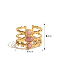 French Style Vintage Pink Stone Width Bold Fashion Wholesale Women Stainless Steel Ring