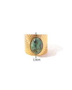 French Style Vintage Pink Natural Green Stone Width Fashion Wholesale Women Stainless Steel Ring