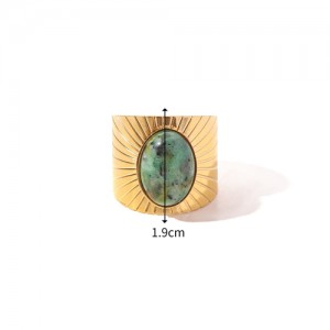 French Style Vintage Pink Natural Green Stone Width Fashion Wholesale Women Stainless Steel Ring