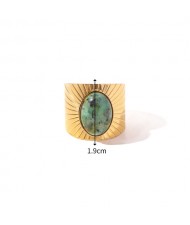 French Style Vintage Pink Natural Green Stone Width Fashion Wholesale Women Stainless Steel Ring