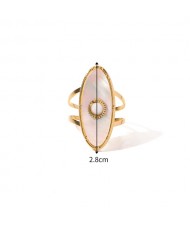 Vintage French Style Oval White Shell Fashion Wholesale Women Stainless Steel Ring