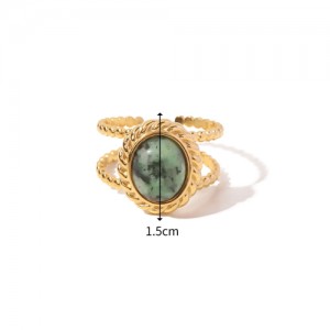Vintage French Style Green Natural Stone Fashion Wholesale Women Stainless Steel Ring