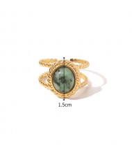 Vintage French Style Green Natural Stone Fashion Wholesale Women Stainless Steel Ring
