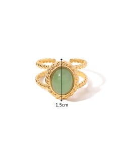 Vintage French Style Light Green Stone Width Fashion Wholesale Women Stainless Steel Ring