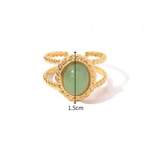 Vintage French Style Light Green Stone Width Fashion Wholesale Women Stainless Steel Ring