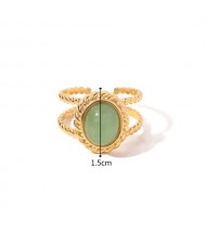 Vintage French Style Light Green Stone Width Fashion Wholesale Women Stainless Steel Ring