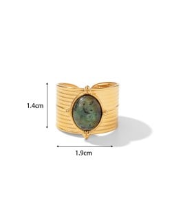 Vintage Brown Stone Face Width Exaggerated Fashion Wholesale Women Stainless Steel Ring
