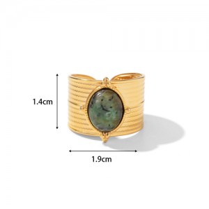 Vintage Brown Stone Face Width Exaggerated Fashion Wholesale Women Stainless Steel Ring
