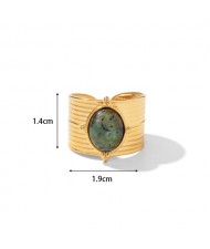 Vintage Brown Stone Face Width Exaggerated Fashion Wholesale Women Stainless Steel Ring