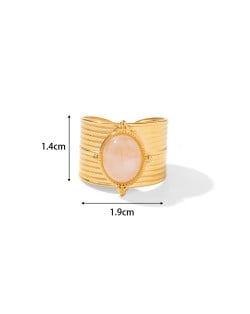 Vintage Pink Stone Face Width Exaggerated Fashion Wholesale Women Stainless Steel Ring