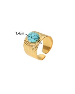 Vintage French Style Exaggerated Blue Turquoise Fashion Wholesale Women Stainless Steel Ring