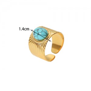 Vintage French Style Exaggerated Blue Turquoise Fashion Wholesale Women Stainless Steel Ring