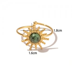 Vintage French Style Green Stone Sun Design Fashion Wholesale Women Stainless Steel Ring
