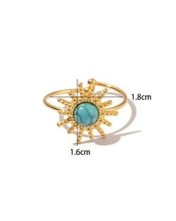 Vintage French Style Blue Turquoise Sun Design Fashion Wholesale Women Stainless Steel Ring