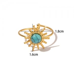 Vintage French Style Blue Turquoise Sun Design Fashion Wholesale Women Stainless Steel Ring