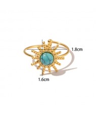 Vintage French Style Blue Turquoise Sun Design Fashion Wholesale Women Stainless Steel Ring