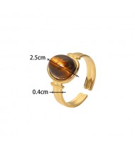 Vintage Style Brown Tiger-eye Stone Fashion Wholesale Women Stainless Steel Ring