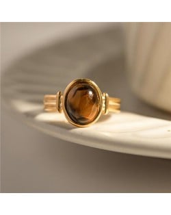Vintage Style Brown Tiger-eye Stone Fashion Wholesale Women Stainless Steel Ring