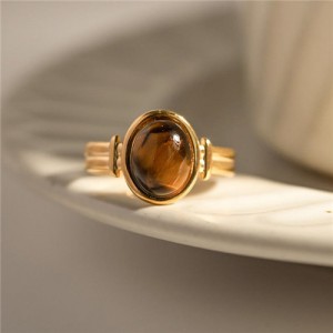 Vintage Style Brown Tiger-eye Stone Fashion Wholesale Women Stainless Steel Ring