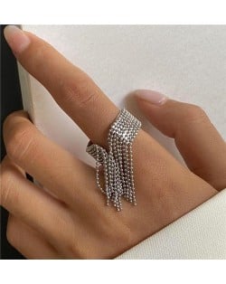 High Quality Popular Beading Tassel Unique Design Fashion Wholesale Women Stainless Steel Ring - Silver