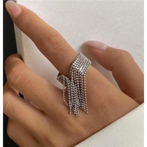 High Quality Popular Beading Tassel Unique Design Fashion Wholesale Women Stainless Steel Ring - Silver