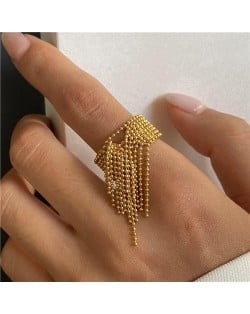 High Quality Popular Beading Tassel Unique Design Fashion Wholesale Women Stainless Steel Ring - Golden