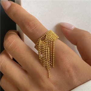High Quality Popular Beading Tassel Unique Design Fashion Wholesale Women Stainless Steel Ring - Golden